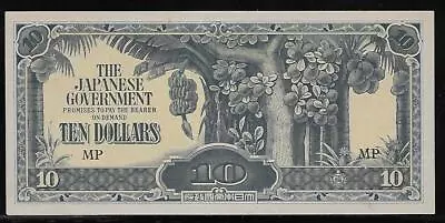 Malaya Japanese Invasion Money 10 Dollars 1940's Slope MP Block • $3