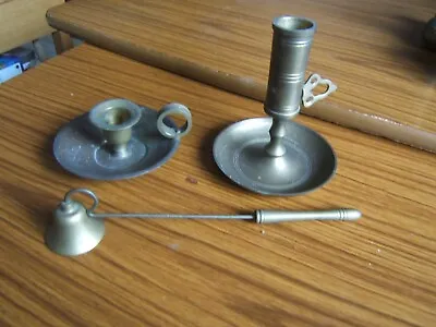£16 • Buy Two American Brass Candle Holders And Snuffer