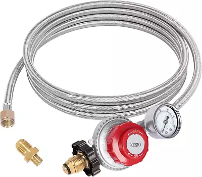 GASPRO High Pressure Propane Regulator With 12FT Braided Hose 30-PSI High Flow  • $57.68