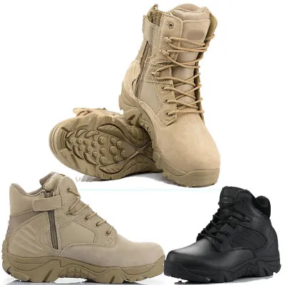 Men Military Tactical Leather Boots Desert Combat Hiking Outdoor Army Shoes • $37.50