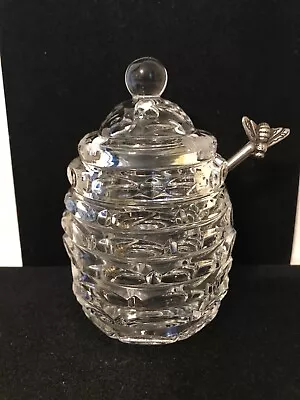 Vintage Godinger Heavy Crystal Beehive Honey Pot Or Jar With Metal Bee Dipper • $24.99