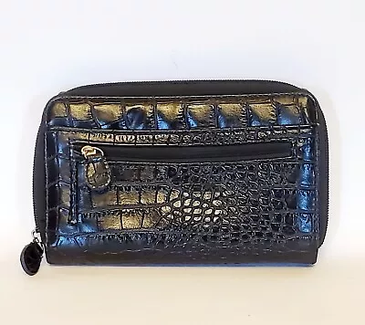 Black Croc Wallet Billfold ID Theft Safe Organizer Multi Compartments Zips • $17.95