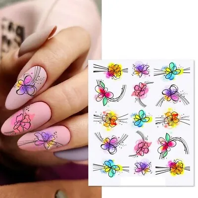 Nail Art Water Decals Stickers Transfers Spring Summer Flowers Floral (X136) • £1.75