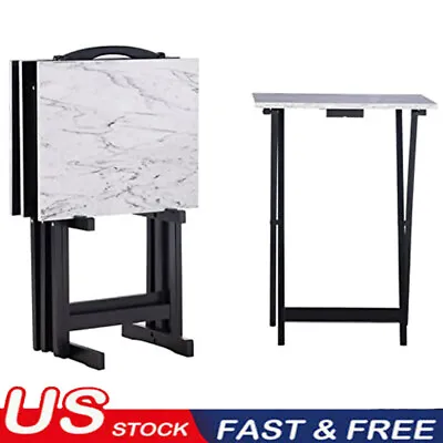 Serving Tray Table Set Bistro Coffee End Tables Stand Living Room Foldable White • $83.89