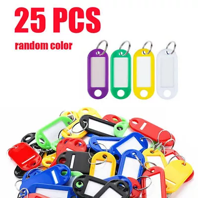 25-200 Plastic Key Tags Metal Ring Luggage Card Name Label Keychain Split Rings • $7.99