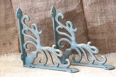 2 Cast Iron Octopus Brackets Nautical Garden Braces Shelf Corbels Ocean Book  • $24.99