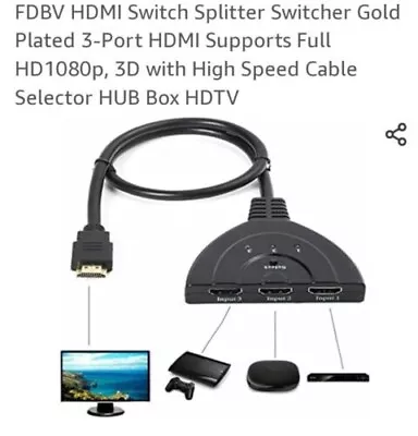 WONLYUS HDMI Switch GANA 4K HDMI Splitter 3 In 1 Out 3-Port HDMI Switcher Select • $11.85