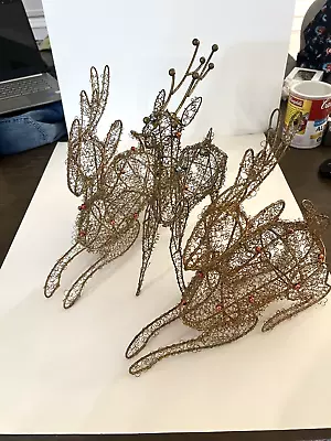Christmas Reindeers Gold Glitter Wire With Beads Holiday Decorations • $15