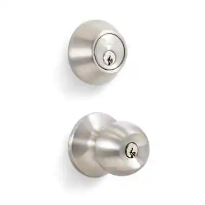 Stainless Steel Entry Door Knob Combo Lock Set With Deadbolt And 6 Keys • $24.76