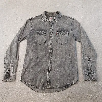 Levis Mens Shirt Small Grey Denim Cowboy Western Pockets Acid Wash Red Tab • £22.99