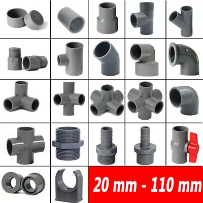 £63.18 • Buy Gray PVC-U Pipe Adhesive Fittings Sleeve Elbow Tee Cross Reducer Ball Valve Cap
