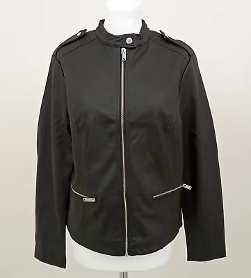 GEMO Women's Jacket Black Faux Leather Zip Nehru Collar Zipped Pockets New F1 • £11.24