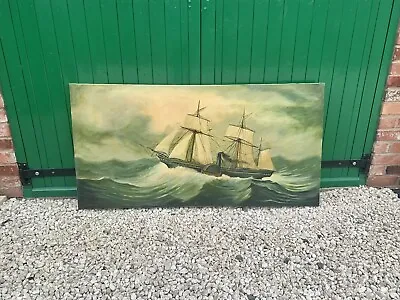 Vintage Original Signed Painting Clipper - Galleon Shop Nautical 61.5 By 31” • £220