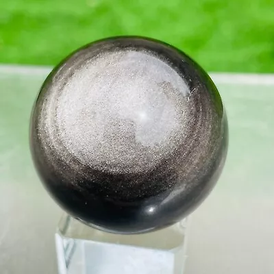 103g Natural Silver Black Obsidian Sphere Crystal Ball Specimen Healing • $29