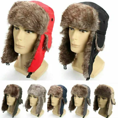 Men Real Rabbit Fur Russian Hat Ushaka Warm Snow Ski Trapper Aviator Hats Winter • £4.52
