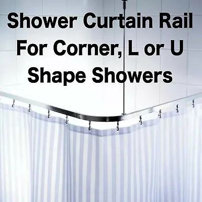 £34.99 • Buy Chrome Shower Curtain Rail Adjustable U L Shape Corner Shower Curtain Pole Track
