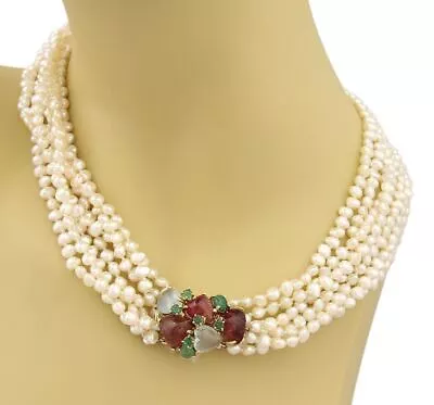Pearls & Gems 14k Yellow Gold Multi Strand Necklace • $2495