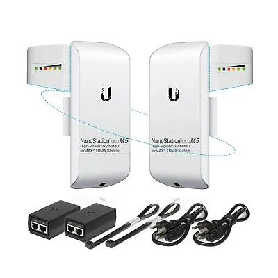 Pre-Configured Bundle Of 2 Ubiquiti NanoStation LOCOM5 P2P-2 Units Kit 100% C... • $248.68