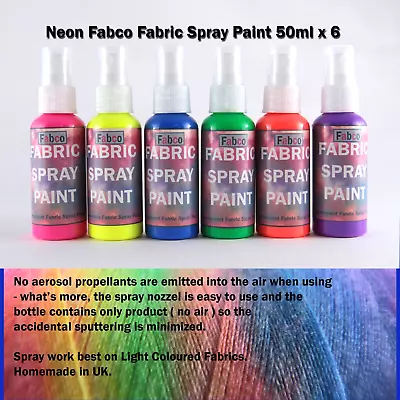 Neon Fabric Spray Paint 50ml X 6 - For Textile Clothing & ART- Iron Fixed • £12.99