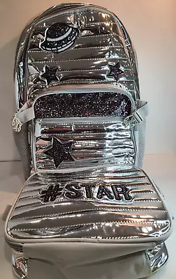 A22 Quilted Metallic Silver Planet UFO Star Backpack Lunch Box Glitter NWT SALE! • $25.73