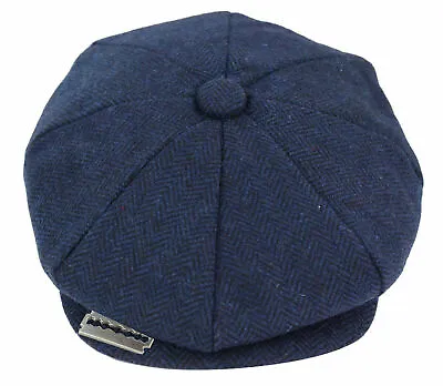 Mens Peaky Blinders Blue Tweed Hat Newsboy Gatsby Flat Bakerboy With Razor Blade • $115.62