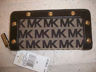  Michael Kors Delancy Signature Continental Zip Around Clutch Wallet Black Nwt • $159.99