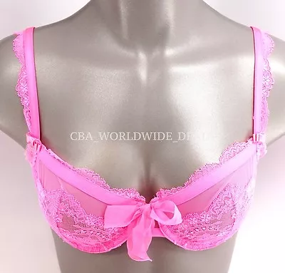 Victoria's Secret Designer Collection Hot Pink Lace W/ Bow Unlined Demi Bra • $11.97