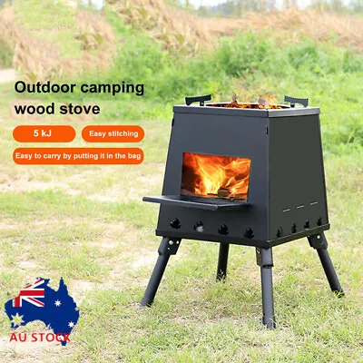 $60.72 • Buy Portable Wood Burning Camping Stove Black Folding Stove Camping Cooking Supplies