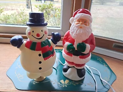 2 Vintage Christmas Empire Blow Mold 10  Santa 1995 Frosty Snowman Candle Lights • $29.99