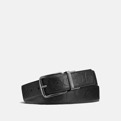 Authentic Coach Signature Embossed Mens Reversible Black Leather Belt One Size • $115