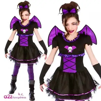 Kids Batty Ballerina Costume Book Day Vampire Fairy Bat Halloween Fancy Dress • £9.95
