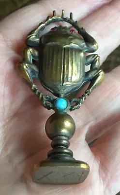 WONDERFUL ANTIQUE VINTAGE ORIGINAL BRONZE ? WAX SEAL C. 1800s? SCARAB • $79