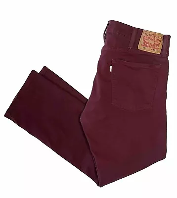 Levis 513 Jeans Mens 38x30 Burgundy Denim Pants Slim Straight Stretch Casual • $16