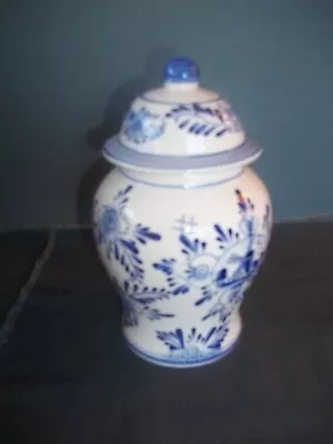 Vintage Lidded Delft Ginger Jar Blue Dutch Windmills W/ Floral Design • $16.95