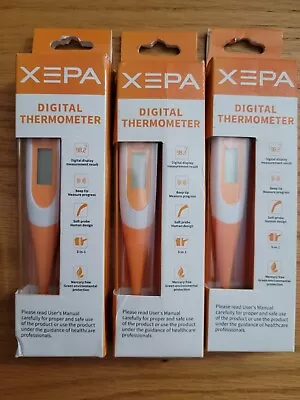 THREE (3) NEW Xepa Digital Thermometer Orange/White Brand New Mercury Free • $17.95