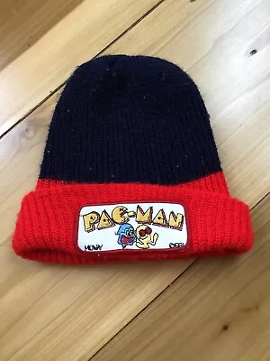 Vintage Midway PAC-MAN Pac Man Winter Hat Knit Beanie 1981 Red And Blue • $25