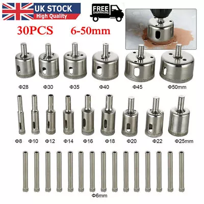 30Pcs Diamond Holesaw Set Holes Saw Drill Bit Cutter Tile Glass Marble Ceramic • £8.59