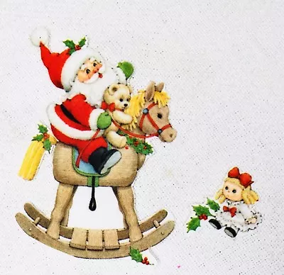 WOODEN TREASURES WITH FABRIC APPLIQUES KIT Santa On Wooden Horse Blonde Girl • $5.27