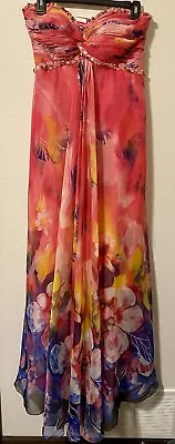 Vintage La Femme Pink Floral Y2K Strapless Dress- Size 6 • $80