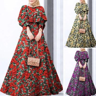 $41.42 • Buy ZANZEA Women Muslim Floral Printed HIppie A Line Party Southwest Asia Maxi Dress
