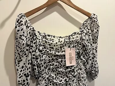 Misguided Petite Dress Size 8 New Ruched Bodycon Mini Puff Sleeve Animal Print • £12