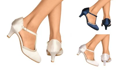 £29.99 • Buy New Satin Diamante Detail Kitten Heel Mary Jane Evening Wedding Shoes Size 3-8