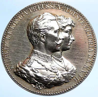 1859-1941 WILHELM II & AUGUSTA VICTORIA PRUSSIA GERMANY Old Silver Medal I99686 • $1123.65