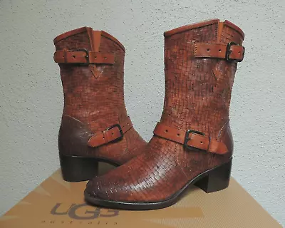 Ugg Collection Conchetta Weave Leather/ Sheepskin Boots Us 7/ Eur 38 ~new • $89.95