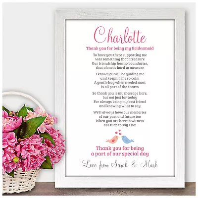 Personalised THANK YOU Poem Gifts For Bridesmaid Maid Of Honour Flower Girl • £13.95