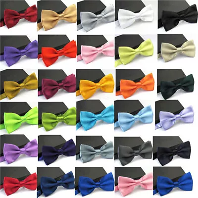 Mens Bowtie Tuxedo Classic Solid Color Necktie Wedding Party Bow Tie Adjustable • £3.59