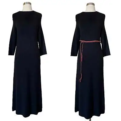 $40 • Buy ZARA Knit Black Maxi Dress Sweater Long Sleeves Crew Neck Ribbed Chunky Medium