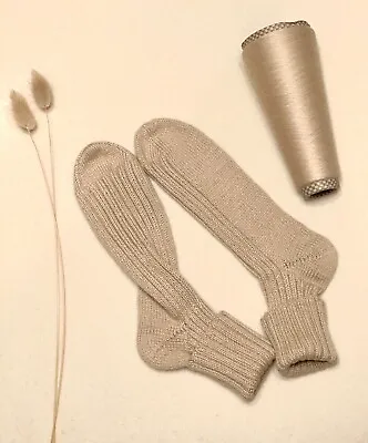 Cashmere Silk Socks Beige Small Hand Knit • $50