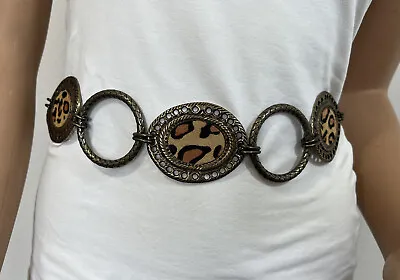 $26.99 • Buy Chico's Leopard Print Concho Chain Belt Medallion Link Hair Calf Leather M/L NWT
