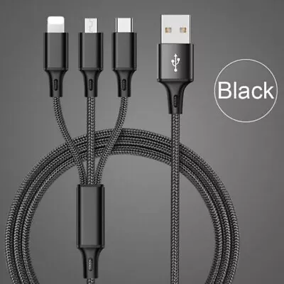 3 In1 Multi Head USB Charger Charging Cable For Most Devices - 5 Colours • £2.89